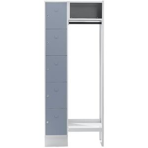 Schließfach-Garderobensystem Dresden, 5 Fächer, 1 Garderobe, B 750 mm, lichtgrau / silbergrau Wolf