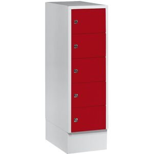 Schliessfachschrank, Stahlbl., Türanschl. rechts, Zylinderschloss, 5 Fächer, B 300 x H 965 mm, l.grau RAL 7035/f.rot RAL 3000