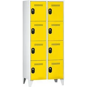 4er-Schließfachschrank Köln, 2 Abteile, lichtgrau / zinkgelb, 800 mm Wolf