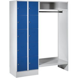Schließfach-Garderobensystem Dresden, 2 Abteile links, 1 Garderobe, B 1470 mm, lichtgrau / enzianblau Wolf