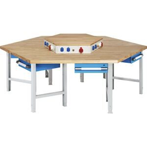 Gruppen-Werkbank, 6 Arbeitsplätze, 6 Schubladen, mit Energieaufsatz, Höhe 790 - 1140 mm eurokraft pro