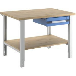 Werkbank, Baukastensystem Serie 7000, 1 Schublade, 1 Ablageboden, BxT 1250 x 900 mm eurokraft pro