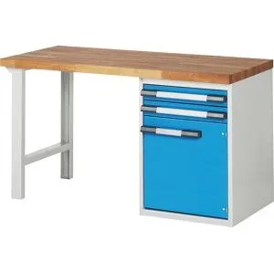 Werkbank, Baukastensystem Serie 7000, 2 Schubladen, 1 Schrank, Tiefe 700 mm, BxT 1500 x 700 mm eurokraft pro