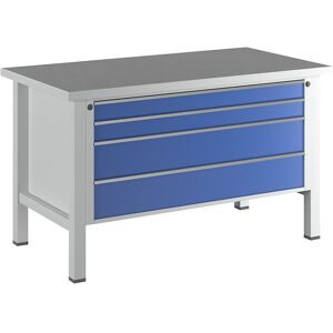 Werkbank 1500 mm breit, Gestellbauweise, 4 Schubladen à 2 x 90, 2 x 180 mm, Universalplatte, Höhe 890 mm ANKE