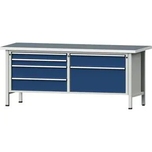 Werkbänke 2000 mm breit, Gestellbauweise, 6 Schubladen, Universalplatte, Höhe 840 mm ANKE