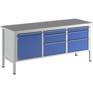 Werkbank, Gestellbauweise Serie V, 1 Tür 540 mm, 6 Schubladen, Höhe 890 mm, Universalplatte ANKE