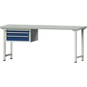 Werkbank, Gestellbauweise Serie V, 3 Schubladen, Stahlblechbelag, Breite 2000 mm ANKE