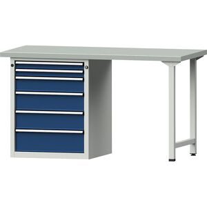 Werkbank, Gestellbauweise Serie V, 6 Schubladen, Stahlblechbelagplatte ANKE