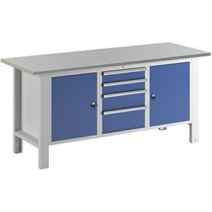 Werkbank, Baukastensystem, Plattenbreite 1850 mm, 4 Schubladen, 2 Türen, Stahlblechbelagplatte eurokraft basic