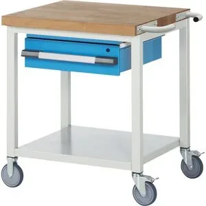 Fahrbare Werkbank Serie 8000, Gestellbauweise, 1 Hängeschublade, Ablageboden, BxT 750 x 700 mm eurokraft pro