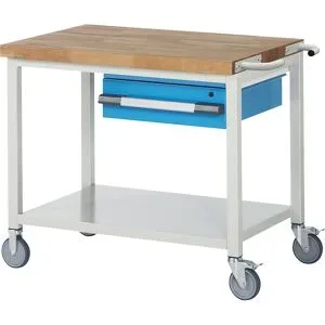Fahrbare Werkbank Serie 8000, Gestellbauweise, 1 Hängeschublade, Ablageboden, BxT 1000 x 700 mm eurokraft pro