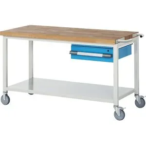 Fahrbare Werkbank Serie 8000, Gestellbauweise, 1 Hängeschublade, Ablageboden, BxT 1500 x 700 mm eurokraft pro
