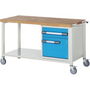 Fahrbare Werkbank Serie 8000, Gestellbauweise, 1 Schublade, 1 Tür, Ablageboden, BxT 1500 x 700 mm eurokraft pro