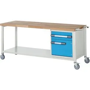 Fahrbare Werkbank Serie 8000, Gestellbauweise, 1 Schublade, 1 Tür, Ablageboden, BxT 2000 x 700 mm eurokraft pro