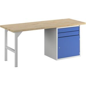 kaiserkraft Werkbank, Baukastensystem, 2 Schubladen, 1 Tür, Breite 2000 mm, blau