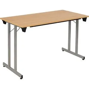 kaiserkraft Klapptisch STANDARD, Vierkant-Gestell mit Höhenausgleichsschrauben, 1200 x 700 mm, Gestell alufarben, Platte Buche-Dekor