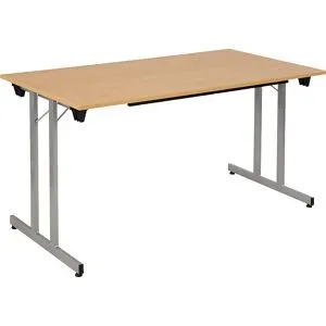 kaiserkraft Klapptisch STANDARD, Vierkant-Gestell mit Höhenausgleichsschrauben, 1400 x 700 mm, Gestell alufarben, Platte Buche-Dekor