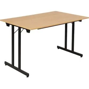 kaiserkraft Klapptisch STANDARD, Vierkant-Gestell mit Höhenausgleichsschrauben, 1200 x 800 mm, Gestell schwarz, Platte Buche-Dekor