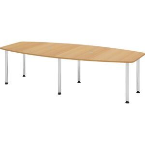 kaiserkraft Konferenztisch, Gestellvariante Rundrohrbeine, für 10 Personen, Buche-Dekor