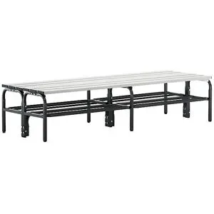 Umkleidebank, doppelseitig, Aluminiumleisten, Edelstahlgestell, Länge 2000 mm, mit Schuhrost Sypro