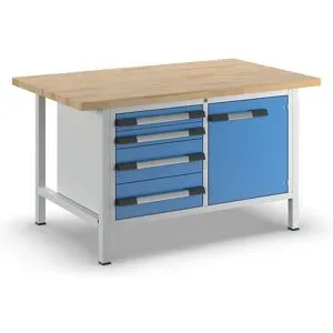 Werkbank, Gestellbauweise Serie 8000, 4 Schubladen: 2 x 90, 2 x 180 mm, 1 Tür 540 mm, BxT 1500 x 900 mm eurokraft pro