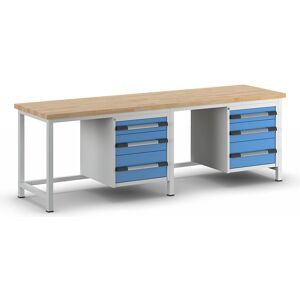Werkbank, Gestellbauweise Serie 8000, 6 Schubladen: 2 x 120, 2 x 180, 2 x 240 mm, BxT 2500 x 700 mm eurokraft pro