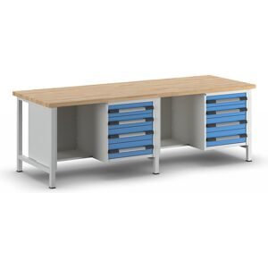 Werkbank, Gestellbauweise Serie 8000, 8 Schubladen: 4 x 120, 4 x 150 mm, extrabreit, BxT 2500 x 900 mm eurokraft pro