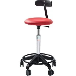 kaiserkraft Arbeitshocker, höhenverstellbar, mit Rollen und Rückenlehne, rot, Höhe 490 - 620 mm