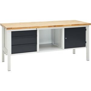 kaiserkraft Werkbank, Breite 2000 mm, 3 Schubladen 1 x 125 / 2 x 175 mm, 1 Tür 475 mm, lichtgrau/anthrazitgrau