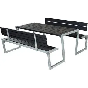 kaiserkraft Gruppensitzbank, Länge 1760 mm, mit Rückenlehne, schwarz