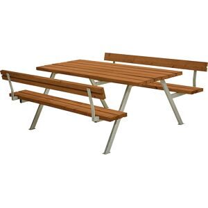 kaiserkraft Gruppensitzbank, Gestell Stahl, feuerverzinkt, LxT 1770 x 1850 mm, Nadelholz, teakfarben, mit Lehne