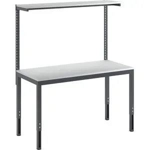 Höhenverstellbarer Arbeitstisch mit Etagenbord, höhenverstellbar 650 - 900 mm, BxT 1500 x 700 mm, Melaminplatte eurokraft basic