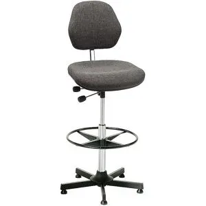 kaiserkraft Arbeitsstuhl AEGA, hohe Ausführung mit Bodengleitern und Fußring, Stoffbezug, grau, höhenverstellbar 670 - 930 mm