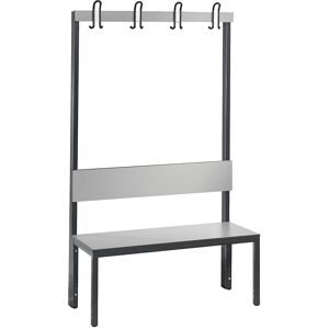 C+P Umkleidesitzbank Basic Plus, Länge 1.000 mm, einseitig, mit Rückenlehne, 4 Doppelhaken, schwarzgrau/silbergrau