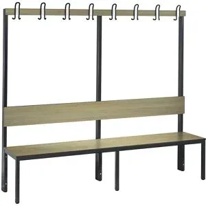 C+P Umkleidesitzbank Basic Plus, Länge 1.960 mm, einseitig, mit Rückenlehne, 8 Doppelhaken, schwarzgrau/Eiche Sereno