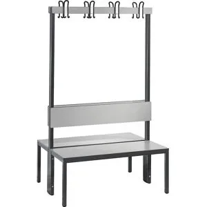 Garderobenbank Basic Plus, 2-seitig, Rückenlehne, ohne Schuhrost, Fussgestell schwarzgrau RAL 7021, B 1000 mm, Dekor silbergrau