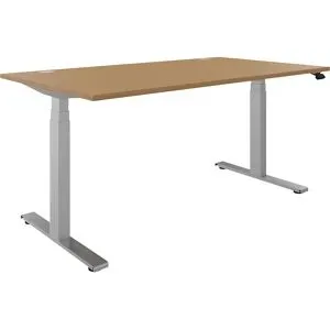 kaiserkraft Schreibtisch BOTTOM-UP, elektrisch höhenverstellbar, gerade, BxT 1600 x 900 mm, Buche/silber