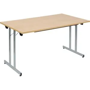kaiserkraft Klapptisch F25, BxT 1400 x 800 mm, Platte Buche-Dekor, Gestell alusilber