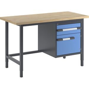 Höhenverstellbare Werkbank, Gestellbauweise, 1 Schublade, 1 Flügeltür, Breite 1500 mm, anthrazit / blau eurokraft pro