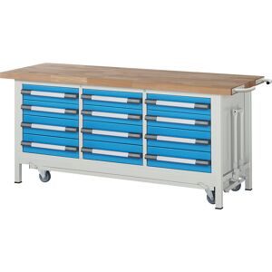 Fahr- und absenkbare Werkbank, Gestellbauweise Serie 8000, 12 Schubladen, BxT 2000 x 700 mm eurokraft pro