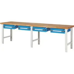 Werkbank, Baukastensystem Serie 7000, 4 Hängeschubladen, BxT 3000 x 700 mm eurokraft pro
