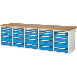 Werkbank, Baukastensystem Serie 7000, 25 Schubladen, BxT 3000 x 900 mm eurokraft pro