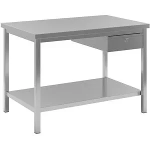 Edelstahl-Arbeitstisch, 1 Schublade, 1 Fachboden voll, Breite 1200 mm eurokraft basic