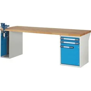 Werkbank, Baukastensystem Serie 7000, 2 Schubladen, 1 Tür, 1 Schraubstock (Klapp-Lift) linksseitig, BxT 2500 x 900 mm eurokraft pro
