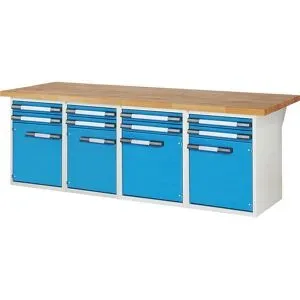 Werkbank, Baukastensystem Serie 7000, 8 Schubladen, 4 Türen, BxT 2500 x 900 mm eurokraft pro