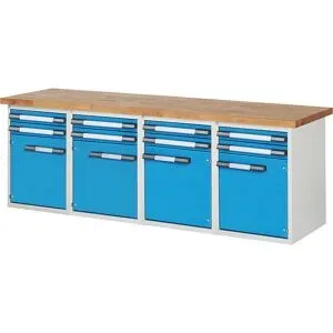 Werkbank, Baukastensystem Serie 7000, 8 Schubladen, 4 Türen, BxT 2500 x 700 mm eurokraft pro