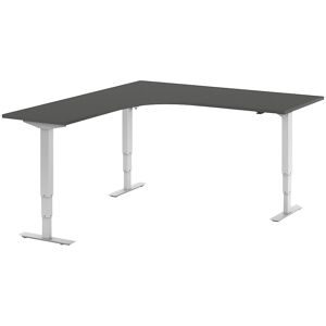kaiserkraft Schreibtisch Atlanta, elektrisch höhenverstellbar, L-Form, BxT 1800 x 2000 mm, dunkelgrau/weiß, links