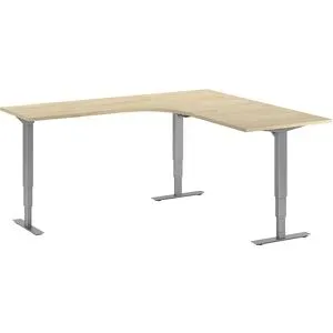 kaiserkraft Schreibtisch Atlanta, elektrisch höhenverstellbar, L-Form, BxT 1800 x 2000 mm, Eiche/silber, rechts