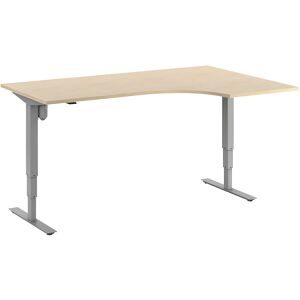 kaiserkraft Schreibtisch Atlanta, elektrisch höhenverstellbar, Ecke, BxT 1800 x 1200 mm, Birke/silber, rechts