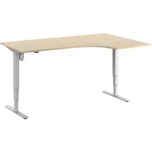 kaiserkraft Schreibtisch Atlanta, elektrisch höhenverstellbar, Ecke, BxT 1800 x 1200 mm, Birke/weiß, rechts